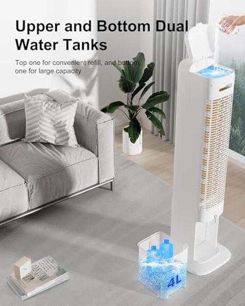 Uthfy 41" Evaporative Air Cooler, Swamp Cooler With 4 Ice Packs And Remote, 120° Oscillation 3 Speeds 4 Modes, Portable Cooling Fan That Blow Cold Air, Bladeless Tower Fan For Bedr