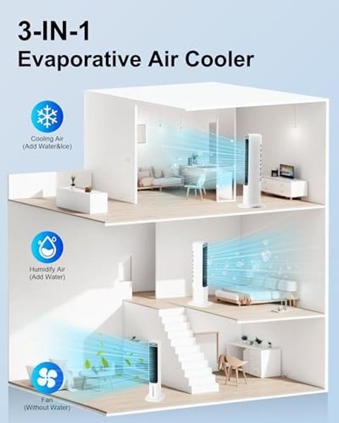 Uthfy 41" Evaporative Air Cooler, Swamp Cooler With 4 Ice Packs And Remote, 120° Oscillation 3 Speeds 4 Modes, Portable Cooling Fan That Blow Cold Air, Bladeless Tower Fan For Bedr