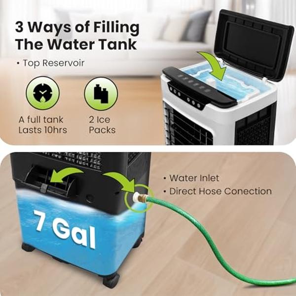 Gorilla Gadgets Powerful Swamp Cooler 5300 CFM, 7 Gallons Water Tank, Portable Indoor Evaporative Air Cooler, Remote Included, Swing Mode, Modern Design, 3 Speeds (LBW-6500RC)