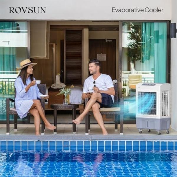 ROVSUN 10.5Gallon Evaporative Air Cooler, 2600CFM Portable Swamp Cooler with Remote Control, Oscillation, 3 Speeds, 7.5H Timer & 40L Water Tank, 3-IN-1 Cooling Fan for Home Office 