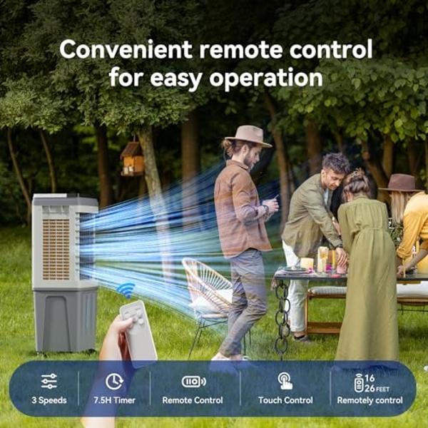 Evaporative Air Cooler, 3-IN-1 Portable Air Conditioners with 2353 CFM, Swamp Cooler with 9.2 Gallon Water Tank, Remote & Touch Control, 90°+120° Oscillation, Air Coolong Fan for O