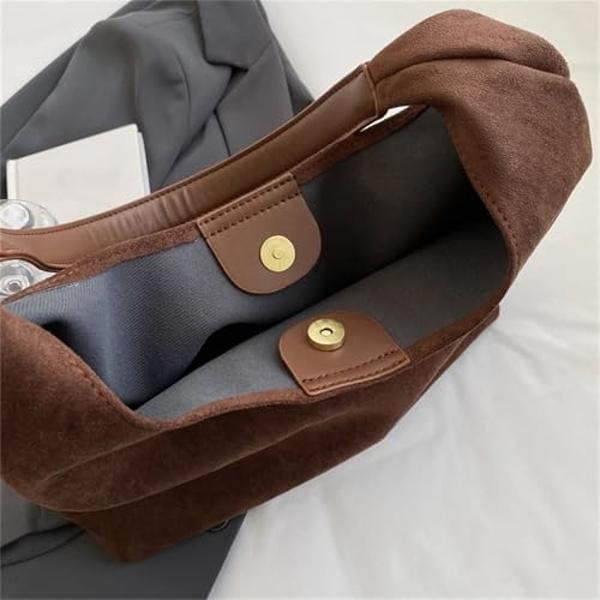 VFUX Suede Bag Suede Tote Bags for Women Work Bags, Slouchy Bag Hobo Handbag, Office Fall Suede Purse Shoulder Bag (Coffee)