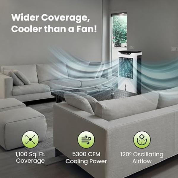 Gorilla Gadgets Powerful Swamp Cooler 5300 CFM, 7 Gallons Water Tank, Portable Indoor Evaporative Air Cooler, Remote Included, Swing Mode, Modern Design, 3 Speeds (LBW-6500RC)