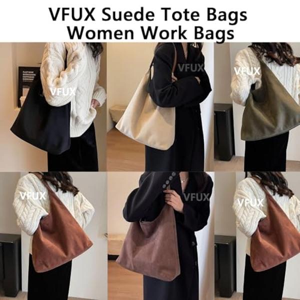 VFUX Suede Bag Suede Tote Bags for Women Work Bags, Slouchy Bag Hobo Handbag, Office Fall Suede Purse Shoulder Bag (Coffee)