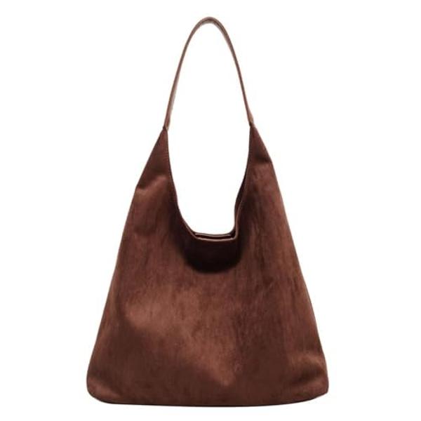 VFUX Suede Bag Suede Tote Bags for Women Work Bags, Slouchy Bag Hobo Handbag, Office Fall Suede Purse Shoulder Bag (Coffee)