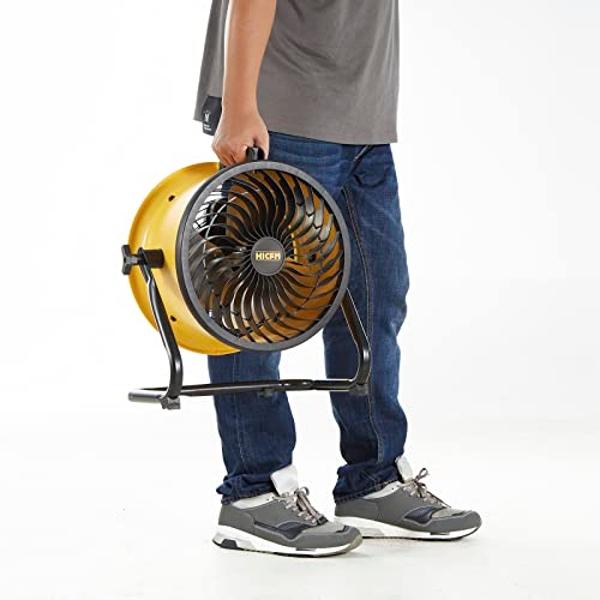 HiCFM 10" High-velocity Drum Air Circulator Fan 1200 CFM Large Airflow Turbo Shop Floor Fan with 360-degree Pivoting Head, 3-speed 1/12 HP Motor