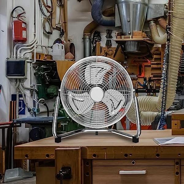 mollie 16.5 Inch High Velocity Floor Fan with 3 Speed Heavy Duty Metal Adjustable Tilt Portable Quiet Air Circulator for Garage, Workshop, Factory and Basement, 1596 CFM, Silver