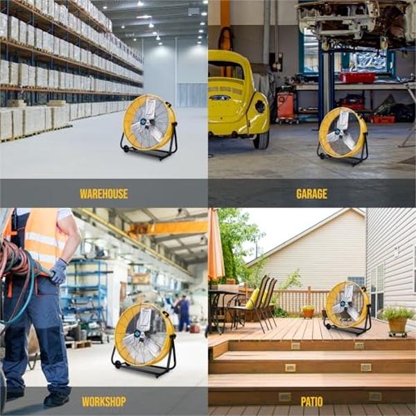 Tornado 24" Metal Drum Fan - High Velocity, 8540 CFM, 3-Speed, Heavy Duty for Industrial & Commercial Use, 1/3 HP Motor, 8 FT Cord, UL Listed