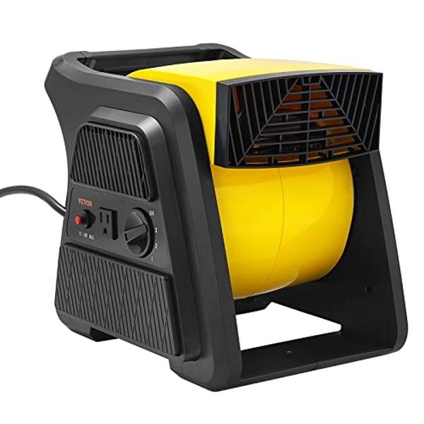 HiCFM 10" High-velocity Drum Air Circulator Fan 1200 CFM Large Airflow Turbo Shop Floor Fan with 360-degree Pivoting Head, 3-speed 1/12 HP Motor