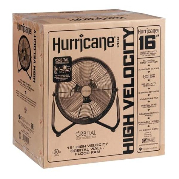 Hurricane 16" Pro Heavy Duty Orbital Floor Fan – 360 Degree Oscillation, Powerful 3-Speed Airflow with Adjustable Tilt for Home, Garage, and Workshop