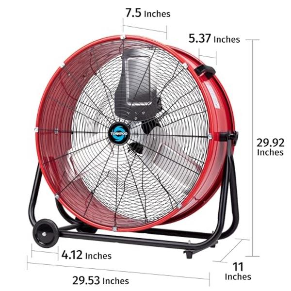 Amazon Basics 30" 300W High-Velocity, Heavy-Duty Industrial Fan, Drum Fan, with UL-Certified Safety Compliance, 2 Speeds, Up to 12,480 CFM, 5.9-ft Power Cord, 2 Wheels, Metal Housi