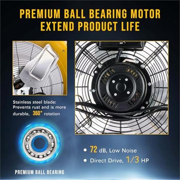 Tornado 24" Metal Drum Fan - High Velocity, 8540 CFM, 3-Speed, Heavy Duty for Industrial & Commercial Use, 1/3 HP Motor, 8 FT Cord, UL Listed