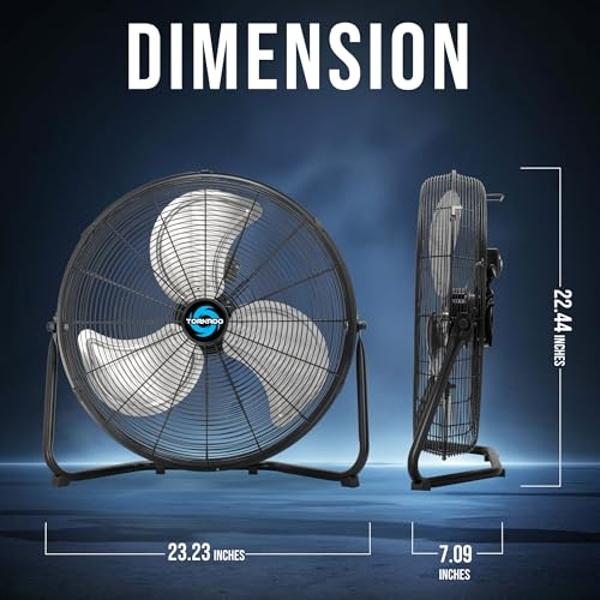 Tornado 20 Inch Industrial Powerful Metal Floor Fan, 3-Speed High Velocity Cooling Floor Standing Fan for Industrial, Commercial, and Home Spaces, 120°Tilt, 6.0 FT Cord, Black