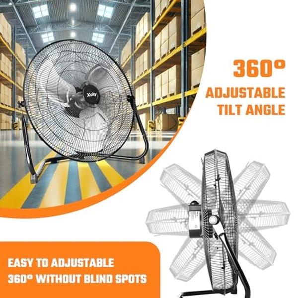 iLiving 18" Rechargeable Battery Operated Camping Floor Fan, High Velocity Portable Outdoor Fan with Metal Blade, With Built-in Lithium Battery for Whole Day Usage, 18 Inches, Mili
