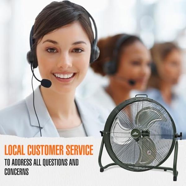 iLiving 18" Rechargeable Battery Operated Camping Floor Fan, High Velocity Portable Outdoor Fan with Metal Blade, With Built-in Lithium Battery for Whole Day Usage, 18 Inches, Mili