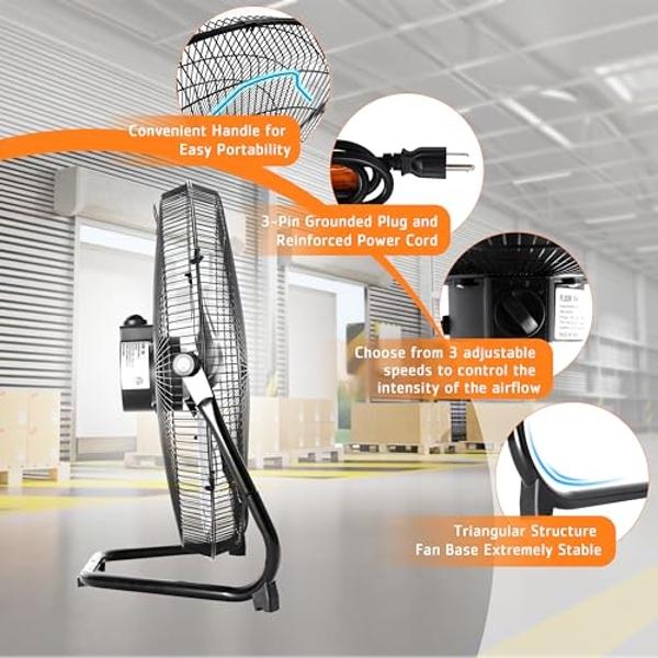 HiCFM 10" High-velocity Drum Air Circulator Fan 1200 CFM Large Airflow Turbo Shop Floor Fan with 360-degree Pivoting Head, 3-speed 1/12 HP Motor