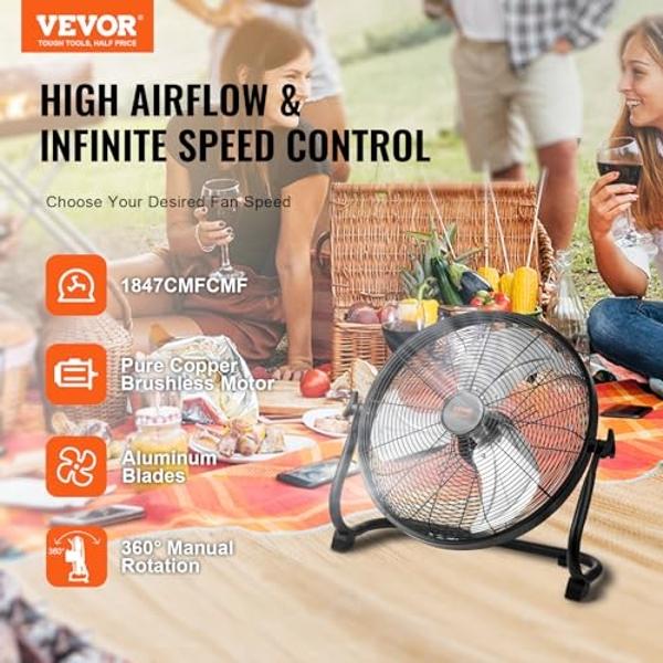 Simple Deluxe 20” Box Fan, 3-Speed Cooling Floor Fan with Aerodynamic Shaped Fan Blades, Convenient Carry Handle and Safety Grills, Black