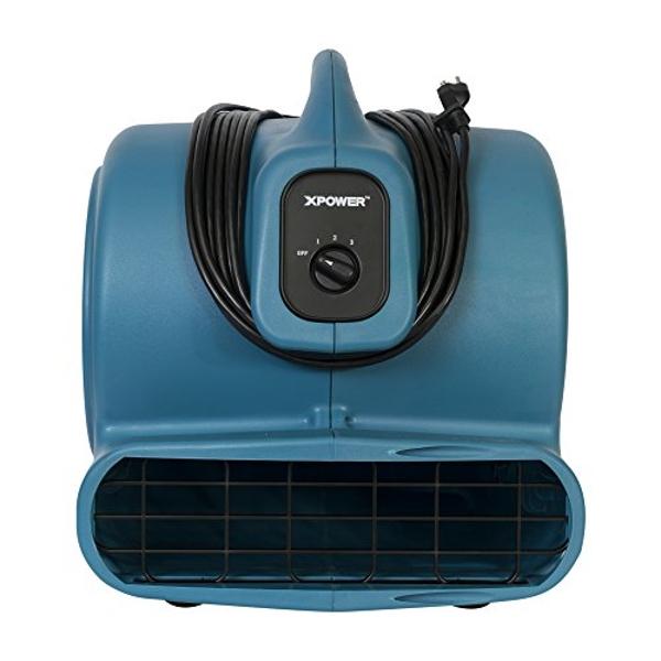 XPOWER FC-300 Heavy Duty Industrial High Velocity Whole Room Air Mover Air Circulator Utility Shop Floor Fan, Variable Speed, Timer, 14 inch, 2100 CFM, Black, Blue