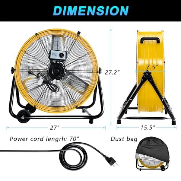 Soleaire Max Storm 1/2 HP Durable Lightweight Air Mover Carpet Dryer Blower Floor Fan for Pro Janitorial Cleaner, Blue, 1 Pack