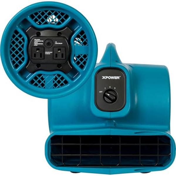 XPOWER X-400A Pro 1/4 HP 1600 CFM Centrifugal Air Mover, Carpet Dryer, Floor Fan, Blower, Daisy Chain, for Water Damage Restoration, Janitorial, Plumbing, Home Use,Blue