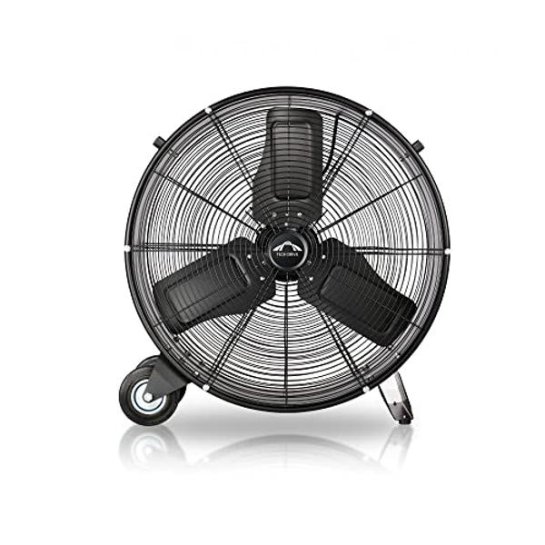 Tech Drive Heavy Duty Metal Industrial Drum Fan, 30 inch High Velocity Shop Fan, 2 Speed Large Floor Fan for Warehouse, Workshop, Factory, Garage, All Metal, Black