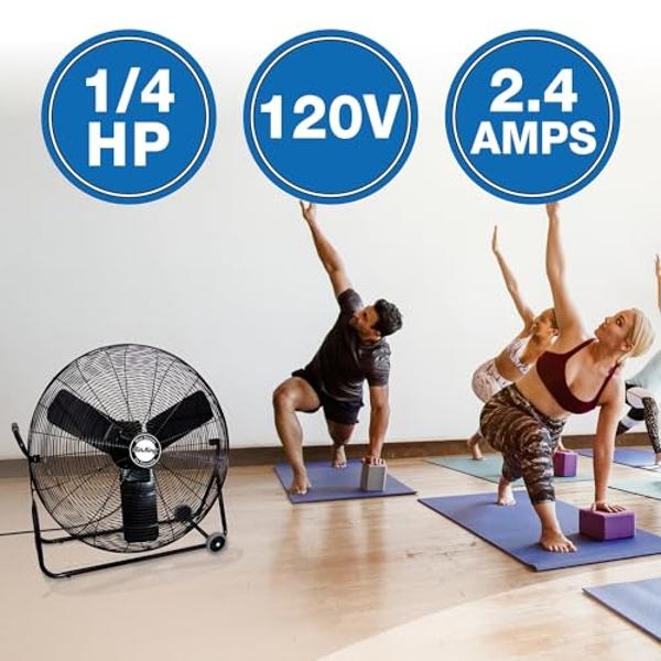 mollie 16.5 Inch High Velocity Floor Fan with 3 Speed Heavy Duty Metal Adjustable Tilt Portable Quiet Air Circulator for Garage, Workshop, Factory and Basement, 1596 CFM, Silver
