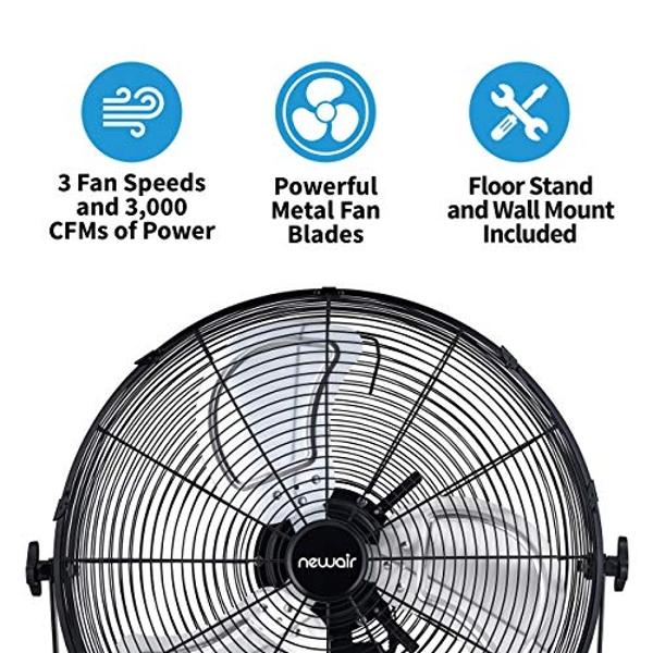 NewAir 18” Outdoor Rated 2-in-1 High Velocity Floor or Wall Mounted Fan with 3 Fan Speeds and Adjustable Tilt Head, NIF18CBK00