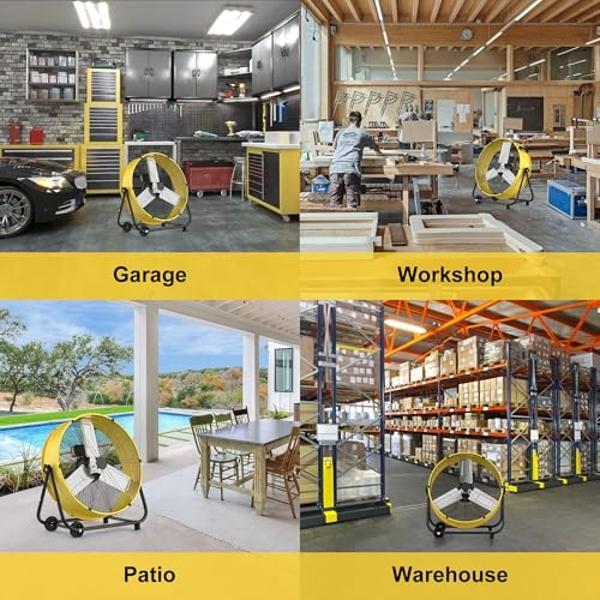 Uthfy 14000 CFM Heavy Duty Industrial Drum Fan, 30 Inch 550W High Velocity Floor Fan with 3 Speeds, 360° Tilt Metal Garage Fan for Warehouse, Commercial, Workshop, Factory and Base