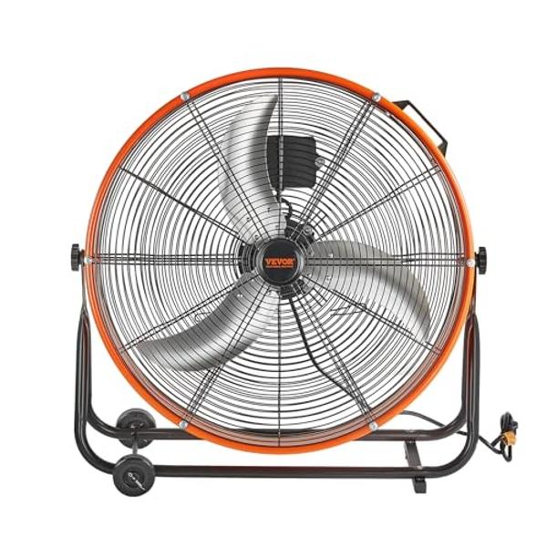 VEVOR 24" Industrial Drum Fan, 8900 CFM High Velocity Shop Fan with Stepless Speed Control, 360° Adjustable Tilt, Heavy Duty Floor Fan for Warehouse, Workshop, Commercial Use, 5ft 