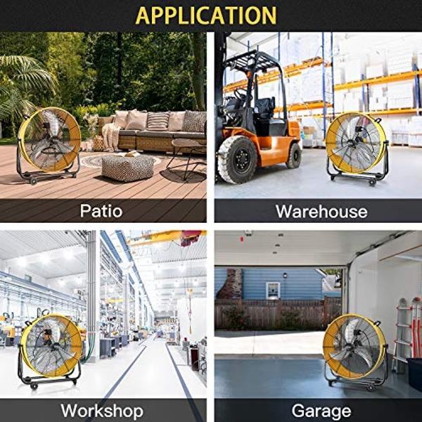 Simple Deluxe 24 Inch Heavy Duty Metal Industrial Drum Fan, 3 Speed Air Circulation for Warehouse, Greenhouse, Workshop, Patio, Factory and Basement
