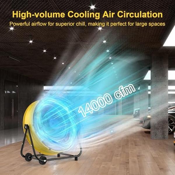 Uthfy 14000 CFM Heavy Duty Industrial Drum Fan, 30 Inch 550W High Velocity Floor Fan with 3 Speeds, 360° Tilt Metal Garage Fan for Warehouse, Commercial, Workshop, Factory and Base