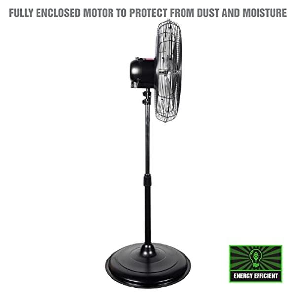 OEMTOOLS OEM24871 20" Oscillating Pedestal Fan, Commercial Fan For Worksites, Industrial Fans, High Velocity Shop Fan, Pedestal Fan, Oscillating Fan On Stand, Warehouse, Garage, or