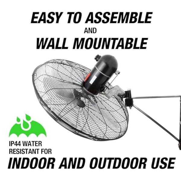 OEMTOOLS OEM24894 30" Outdoor Oscillating Wall Mount Fan, 3-Speed Wall Mounted Fan for Garage or Patio, 7200 CFM Airflow Heavy Duty Fan, Waterproof Industrial Fans Heavy Duty