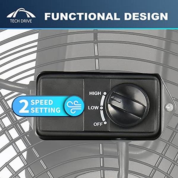 Tech Drive Heavy Duty Metal Industrial Drum Fan, 30 inch High Velocity Shop Fan, 2 Speed Large Floor Fan for Warehouse, Workshop, Factory, Garage, All Metal, Black