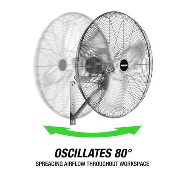 OEMTOOLS OEM24894 30" Outdoor Oscillating Wall Mount Fan, 3-Speed Wall Mounted Fan for Garage or Patio, 7200 CFM Airflow Heavy Duty Fan, Waterproof Industrial Fans Heavy Duty