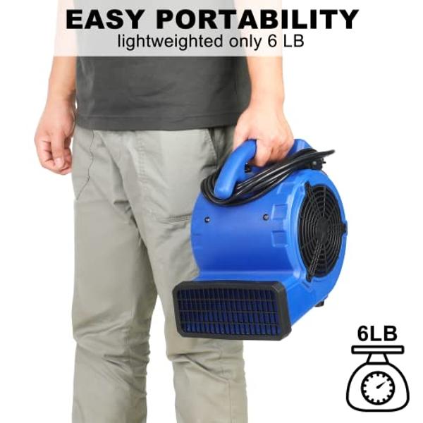 Simple Deluxe Blower Fan, 305 CFM Mini Floor Air Mover for Water Damage Restoration Carpet and Floors Dryer, Home and Plumbing Use, 16ft Power Cord, Blue