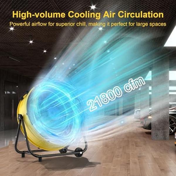 Uthfy 21800 CFM Heavy Duty Industrial Drum Fan, 36 Inch 600W High Velocity Floor Fan with 3 Speeds, 360° Tilt Metal Garage Fan for Warehouse, Commercial, Workshop, Factory and Base