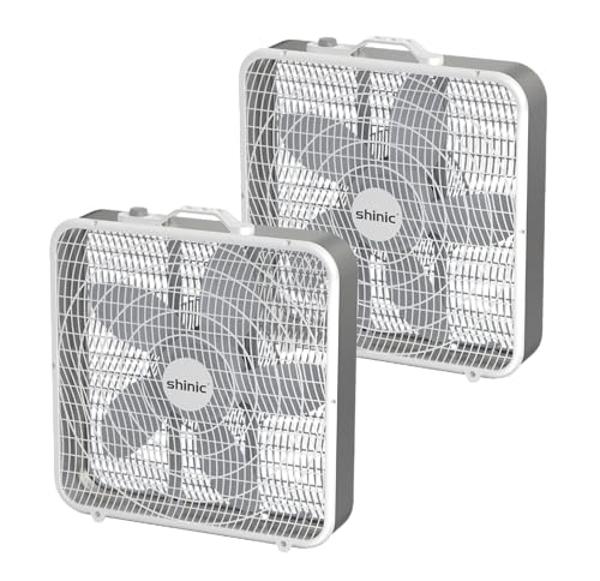 Shinic 20" Box Fans, 3-Speed Cooling Fans with Safety Grills, Perfect for Indoor Use Home, Garage, and Workshop - 2 Pack