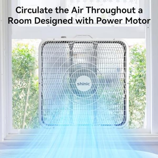 Shinic 20" Box Fans, 3-Speed Cooling Fans with Safety Grills, Perfect for Indoor Use Home, Garage, and Workshop - 2 Pack