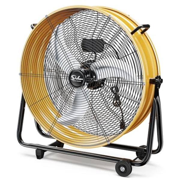 Simple Deluxe 24-Inch Heavy Duty Metal Drum Fan, 3-Speed High Velocity Industrial Floor Fan for Warehouses, Workshops, Factories and Basements