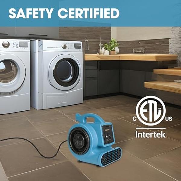 PURAERO Mini Air Mover | Carpet Dryer and Blower Fan | High-Velocity Floor Fan for Crawlspaces, Attics, Basements, Bathrooms | 1/5 HP 800 CFM | Water Damage Restoration, Grow Rooms
