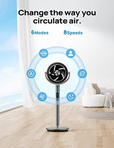 Dreo Pedestal Fan with Remote, PolyFan 513S, 43'' Quiet Standing Fan for Home Bedroom, 120°+105° Smart Oscillating Floor Fans with Wi-Fi/Voice Control, Works with Alexa/Google, 6 M