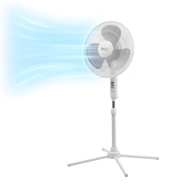 Comfort Zone Stand Fan, 16 inch Pedestal Fan for Bedroom, 3 Speed Floor Fan, 90 Degree Oscillation, Adjustable Height, Adjustable Tilt, Oscillating Air Circulator, Quiet Fan for Ho