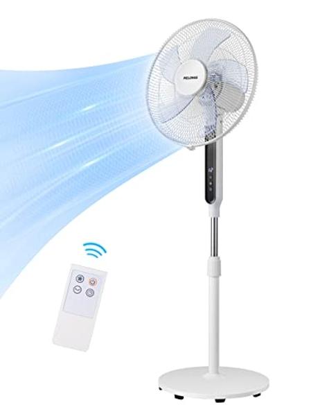 PELONIS 16" Oscillating Pedestal Stand Up Fan | Adjustable Height | Ultra Quiet DC Motor | Remote Control | 12 Speed | 12-Hour Timer | High Energy Efficiency | for Bedroom Home Off
