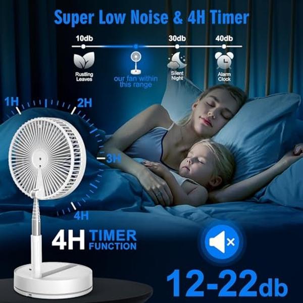 LIPETY Portable Foldable Rechargeable Oscillating Fan - 9" 7200mah Battery Operated USB C Small Fan Remote, Quiet Table Desk Fan Folding Standing Pedestal Fans for Bedroom Rome Off