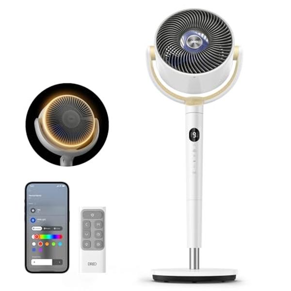 Dreo Smart Fan for Bedroom, 120° +120° Omni-Directional Oscillating Fans, 90ft Quiet Pedestal Fan with RGB Light, 9 Speeds, 6 Modes, 20dB, 8H Timer, Wi-Fi/Voice/Alexa, 37-42" Floor