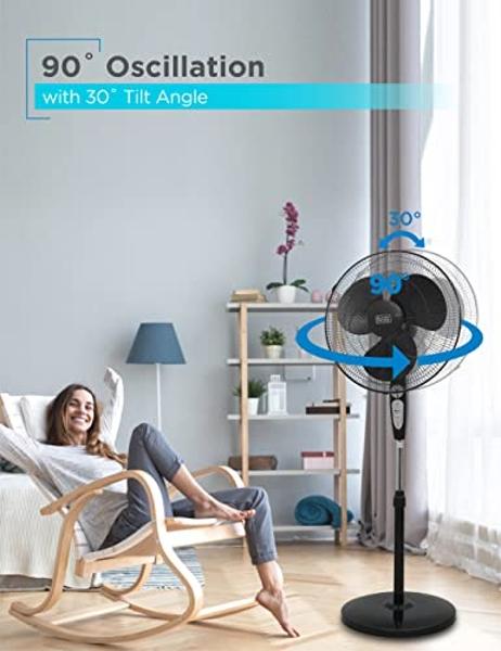 BLACK+DECKER 18-Inch Stand Fan with Pedestal Base, Height Adjustable Pedestal Fan with Remote and Touch Control Panel, Free Standing Fan with 90-Degree Oscillating and 3-Speed Sett