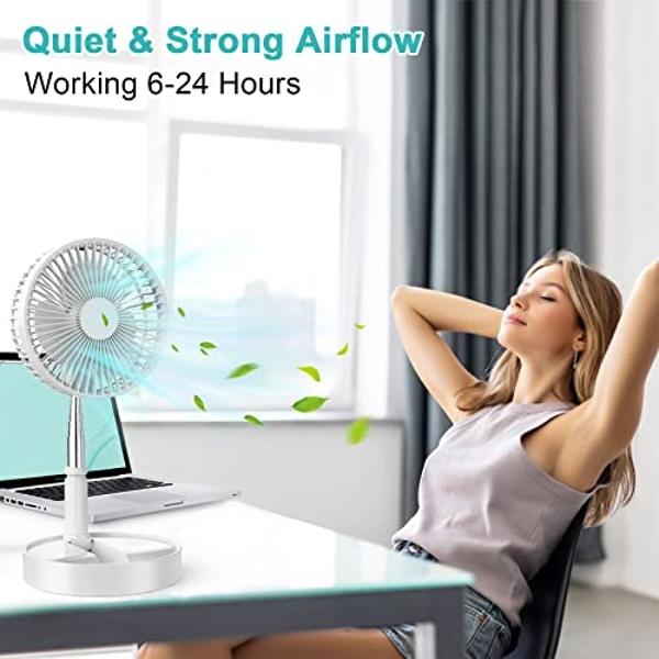 QUALORI Fan Collapsible Fan for Traveling Portable Foldaway Fan Rechargeable Portable Folding Travel Fans Portable Pedestal Standing Fan Foldable Travel with 7200Mah Battery for Be