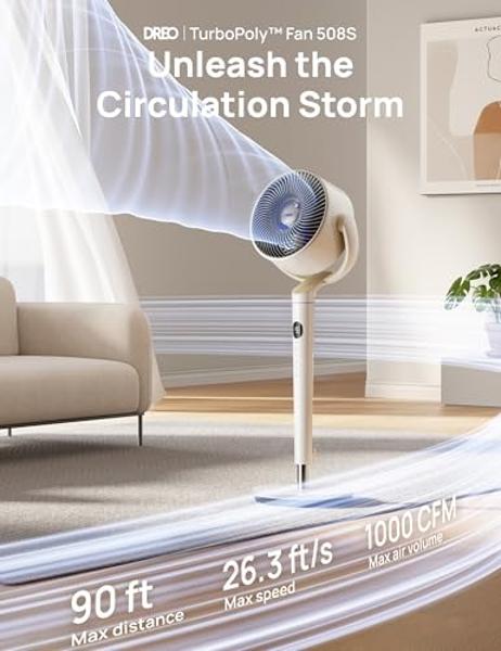 Dreo Smart Fan for Bedroom, 120° +120° Omni-Directional Oscillating Fans, 90ft Quiet Pedestal Fan with RGB Light, 9 Speeds, 6 Modes, 20dB, 8H Timer, Wi-Fi/Voice/Alexa, 37-42" Floor