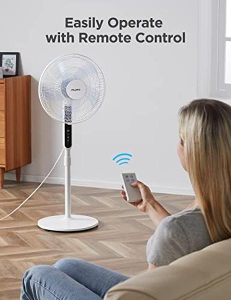 PELONIS 16" Oscillating Pedestal Stand Up Fan | Adjustable Height | Ultra Quiet DC Motor | Remote Control | 12 Speed | 12-Hour Timer | High Energy Efficiency | for Bedroom Home Off